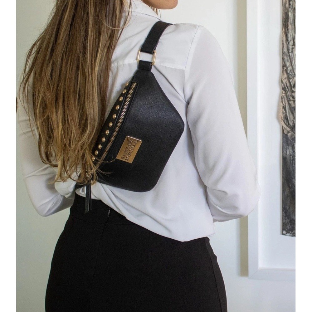 Bridgette Black Studded Vegan Leather Belt Bag | Sling | Fanny Pack | Cross B...
